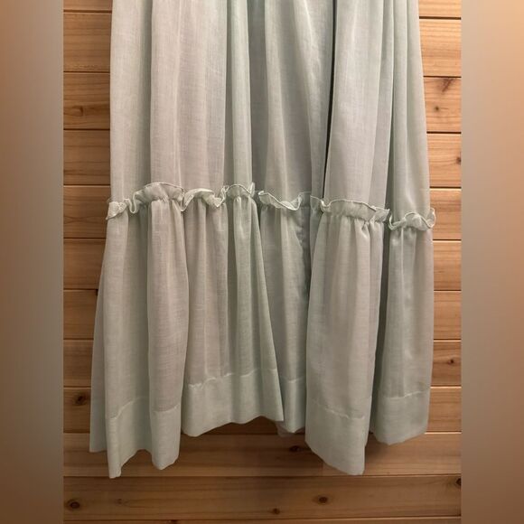 Vintage Size Small Baby Blue Lace Tiered Tie Strap Coquette Prairie Maxi Dress - Picture 10 of 14